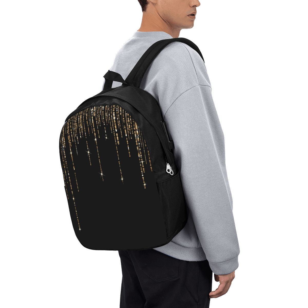 Women Bags Gold - Ransel Pola Glitter Hitam dan Emas