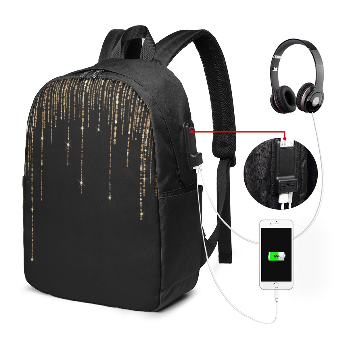 Ransel Pola Glitter Hitam dan  - Women Bags Gold ulasan dan harga